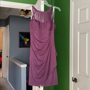 Short bridesmaid dress in Plum from David’s Bridal